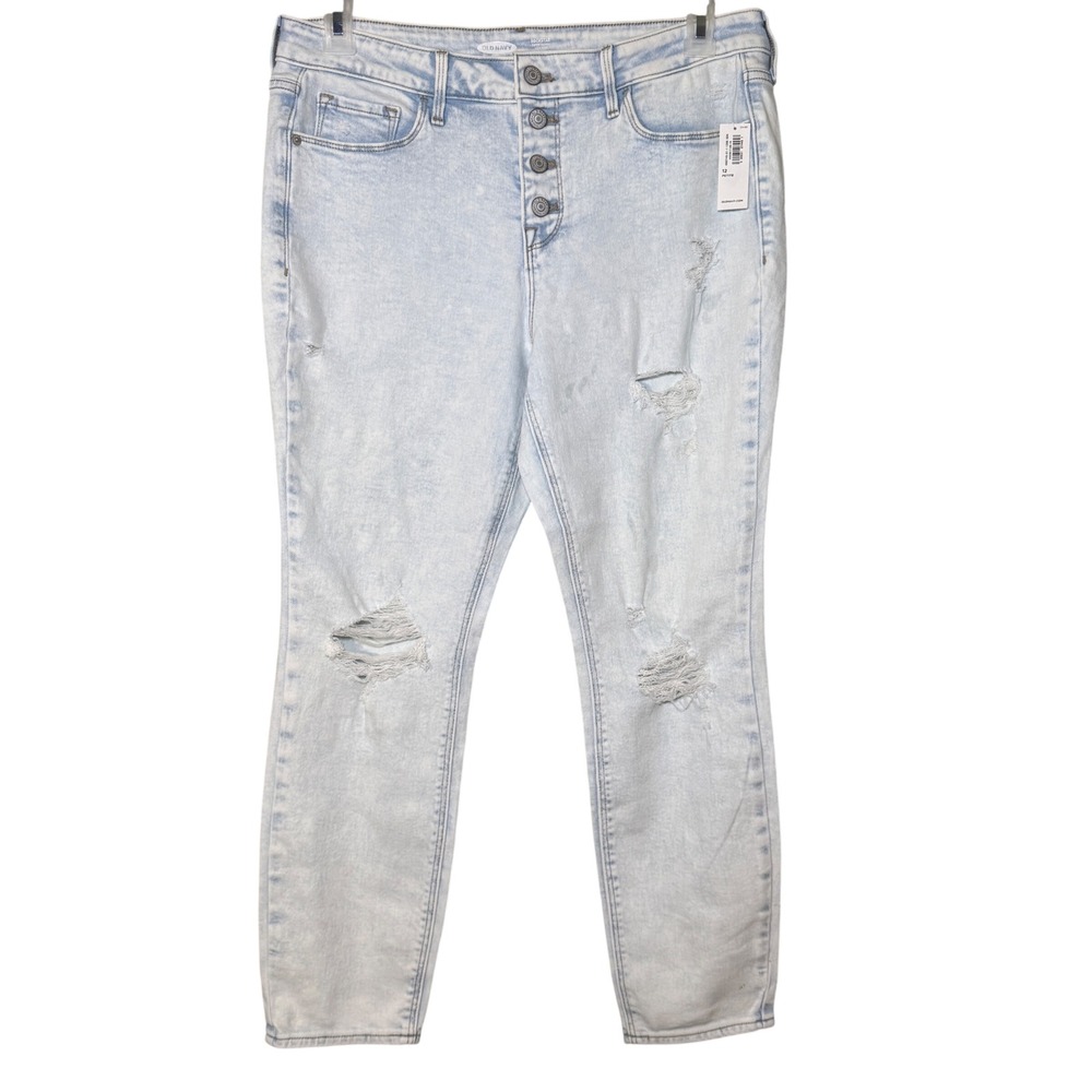 Old Navy Rockstar Super Skinny High Rise Distressed Button Fly Jeans 12 Petite